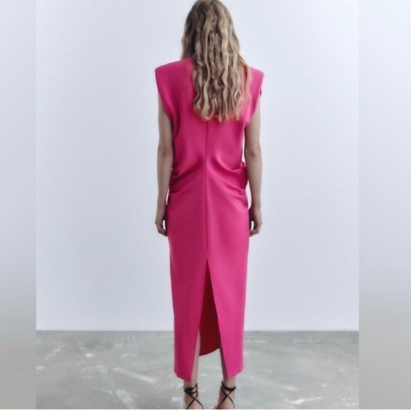 NWT Zara Ruched Pink MIDI Dress With Slits(Size Small) - Picture 2 of 5